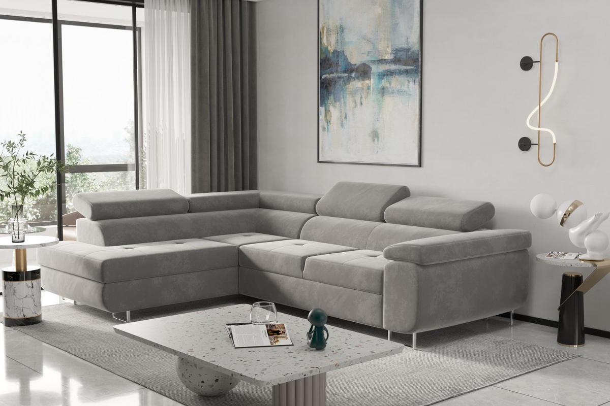 ECKSOFA mit Schlaffunktion und Bettkasten ATOM Hellgrau Links - Hellgrau, Holz/Textil (202/275cm) - Kaiser Möbel