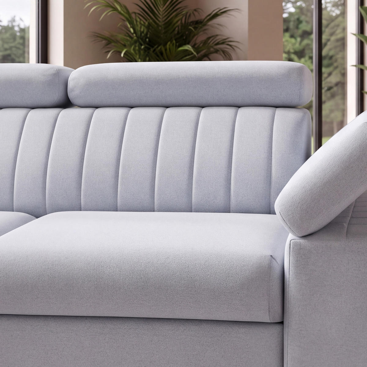 ECKSOFA FELIX L Links mit Schlaffunktion Velours Hellgrau - Hellgrau/Schwarz, Holz/Textil (257/176cm) - Muffo