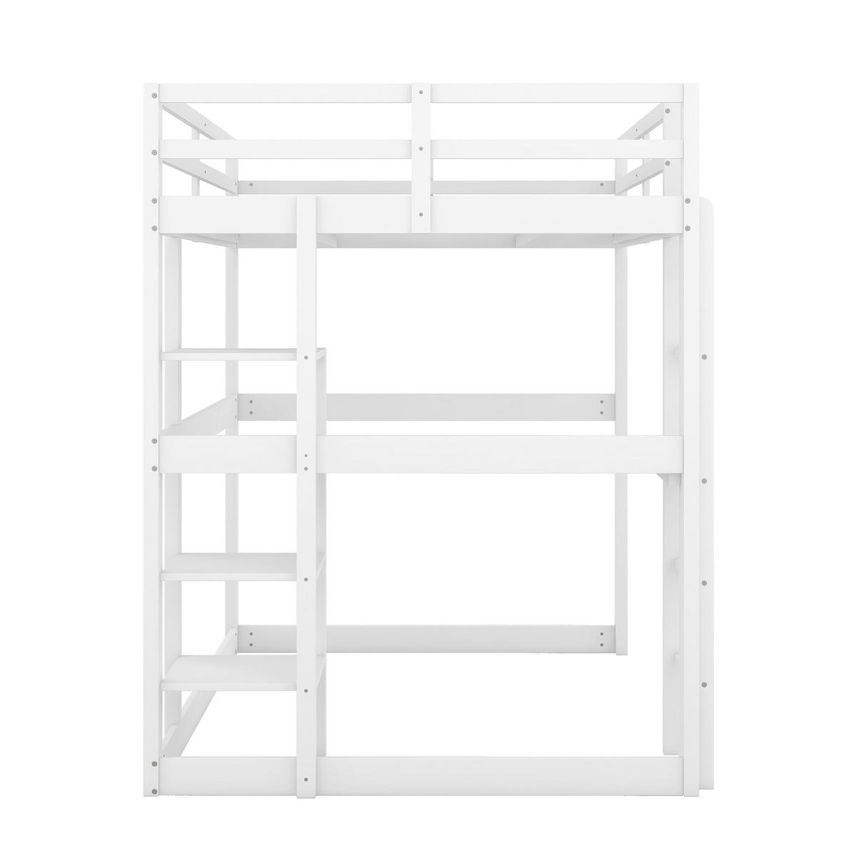 HOCHBETT 140/200 cm in Antikweiß – mit Schreibtisch und 4 Ablagefächern - Weiß, Holz (140/200cm) - BEAOK