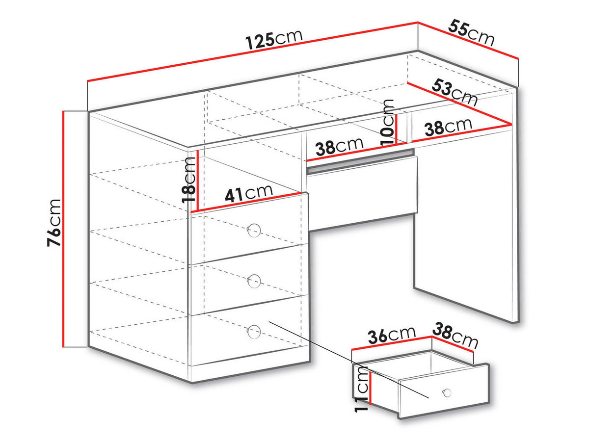SCHREIBTISCH Pixel PX8 - Eichefarben/Weiß, Holzwerkstoff (55/125/76cm)