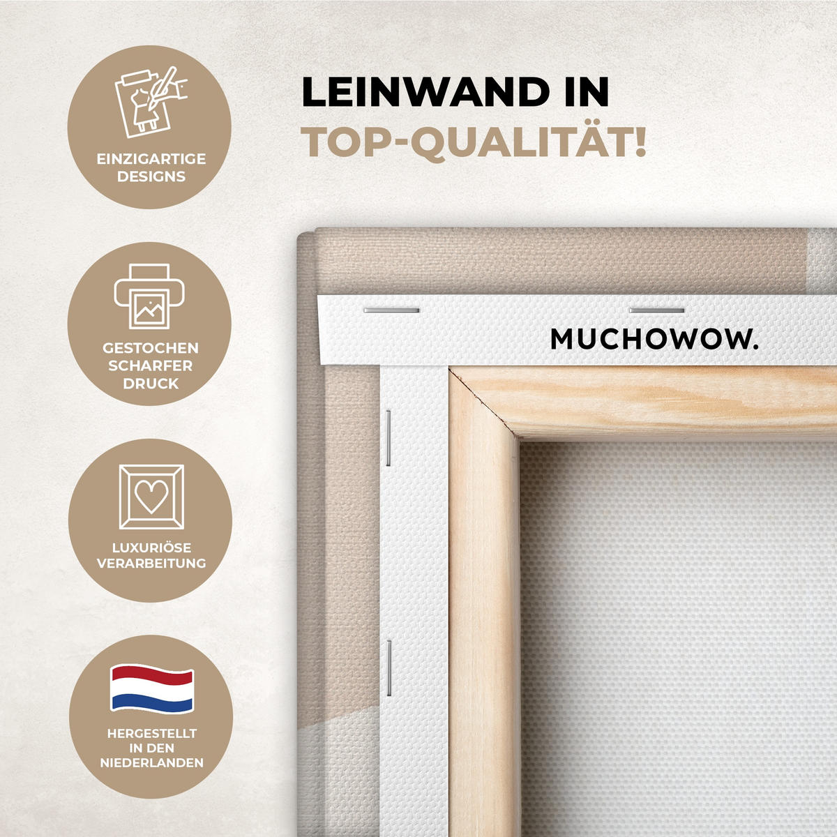 LEINWANDBILD Abstrakt - Japandi - Beige - Modern 20x20 cm - Schwarz, Textil (20/20cm) - MuchoWow