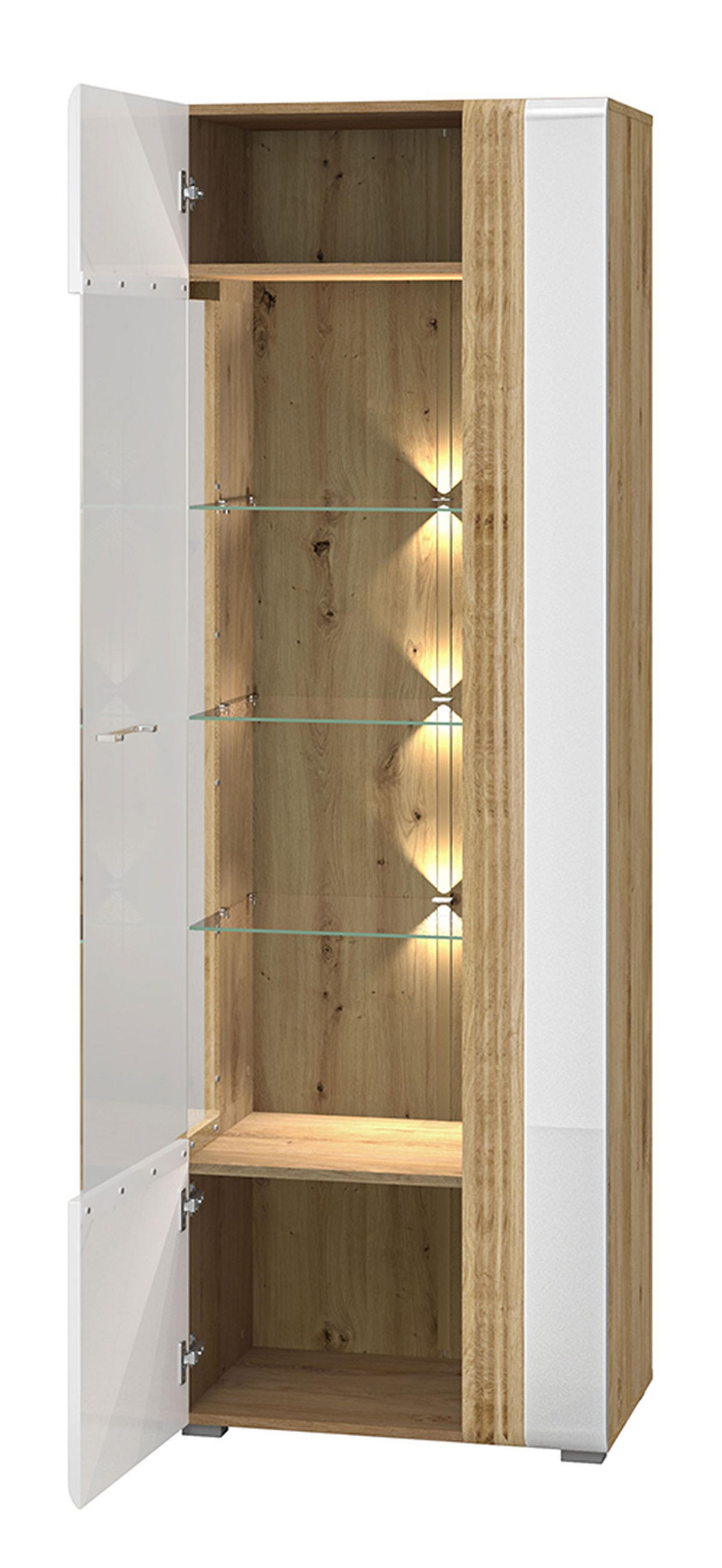 WOHNZIMMER-SET Adagio weiß Hochglanz / Eiche castello 4-teilig - Weiß Hochglanz/Weiß, Holz/Holzwerkstoff (365/196/42cm) - Feldmann-Wohnen