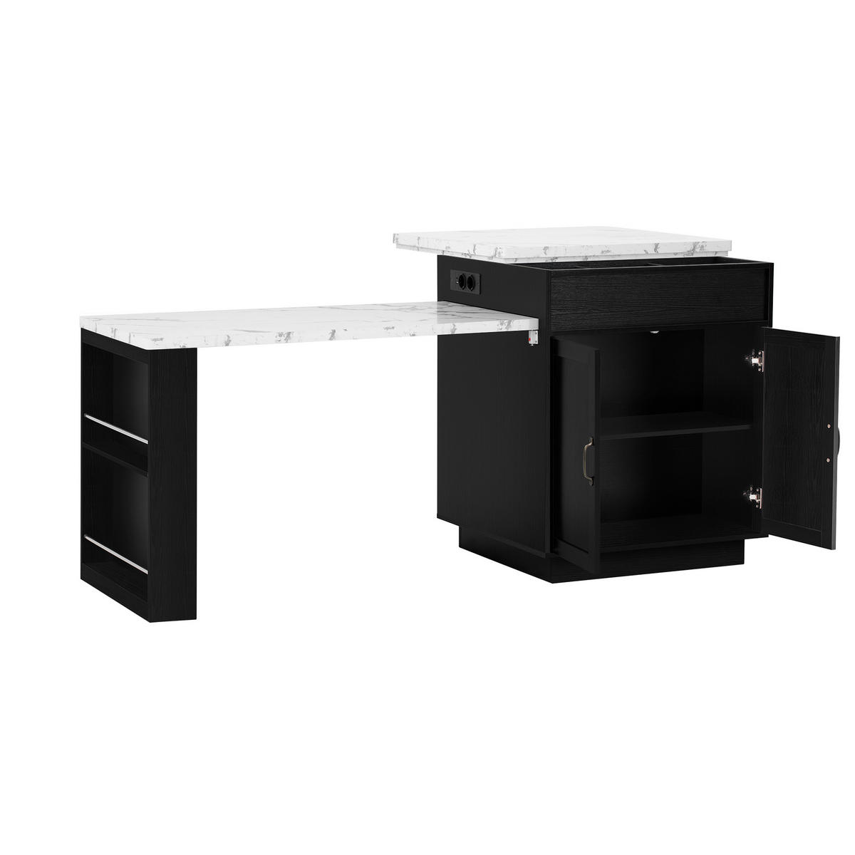 KÜCHENINSEL ausziehbar 125,5-187,5/71/93 cm mit LED DE-39569 Schwarz - Schwarz, Holzwerkstoff (125.5/93/71cm) - ComfortXL