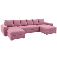 WOHNLANDSCHAFT PUMA U-Form 308 cm mit Schlaffunktion, Bettkasten, Kunstleder-Stoff oder Samt, verschiedene Farben - Schwarz/Rosa, Kunststoff (308/85/140cm) - Wohnideebilder