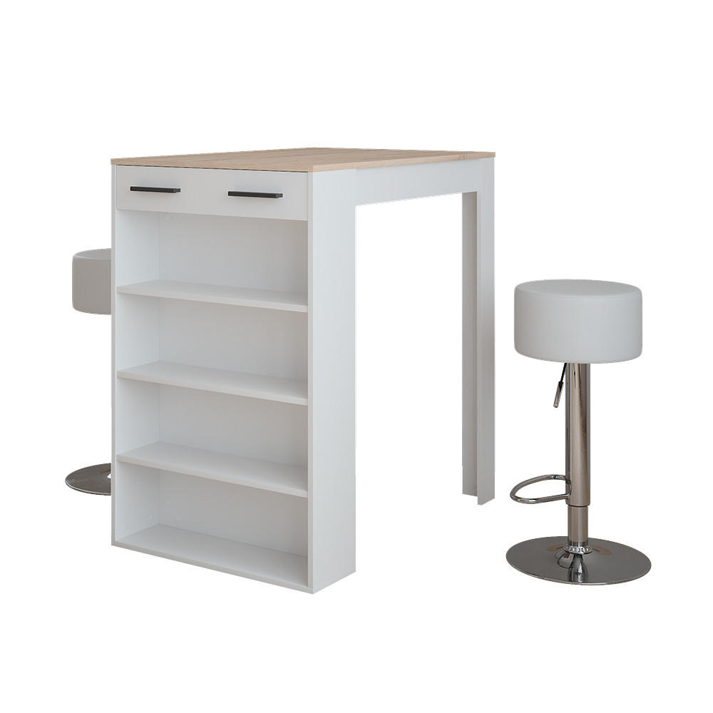 STOJACÍ BAROVÝ STŮL SE ŽIDLEMI Repose Bílá/Sonoma - bílá, kompozitní dřevo (100/67/106cm) - Vicco