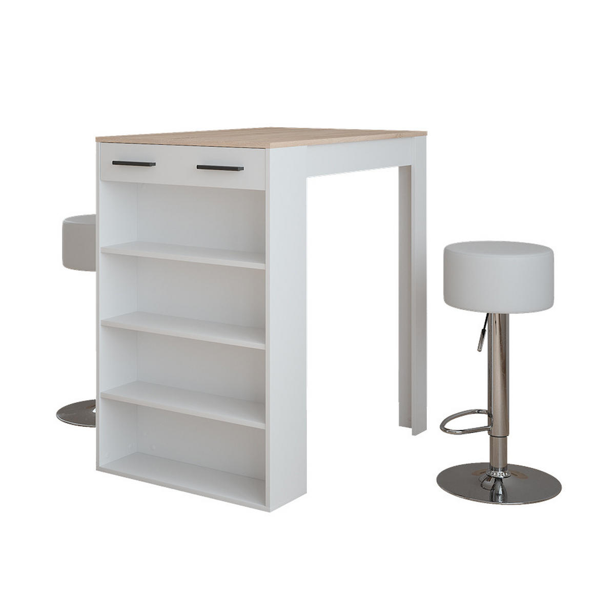 STOJACÍ BAROVÝ STŮL SE ŽIDLEMI Repose Bílá/Sonoma - bílá, kompozitní dřevo (100/67/106cm) - Vicco