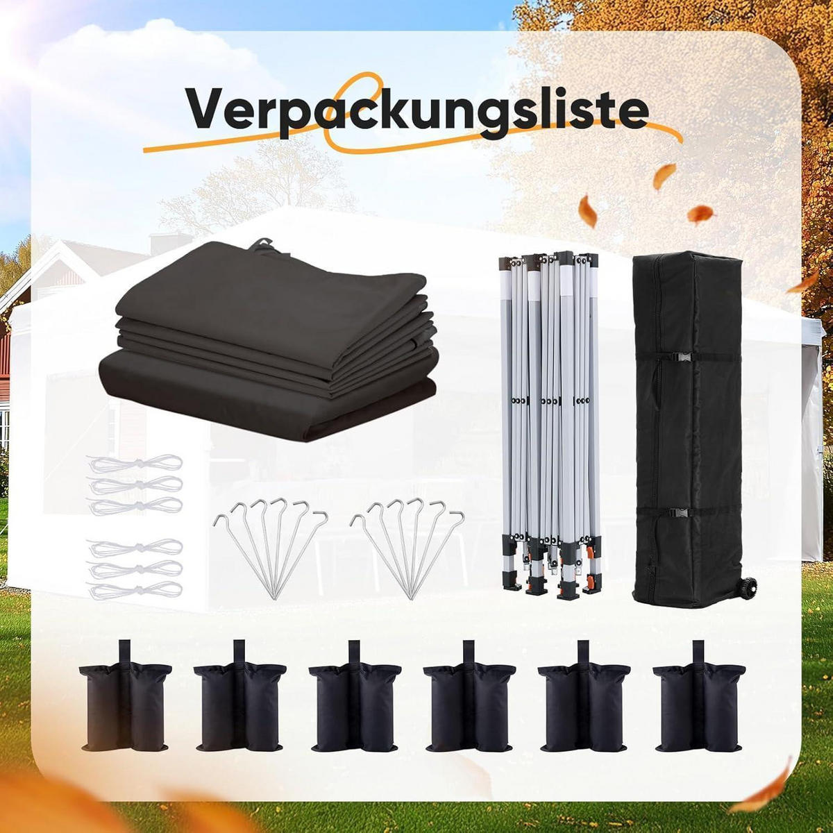 FALTPAVILLON 3x6m wasserdicht mit Seitenwänden und UV-Schutz 50+ Schwarz - Schwarz, Textil (300/277/600cm)