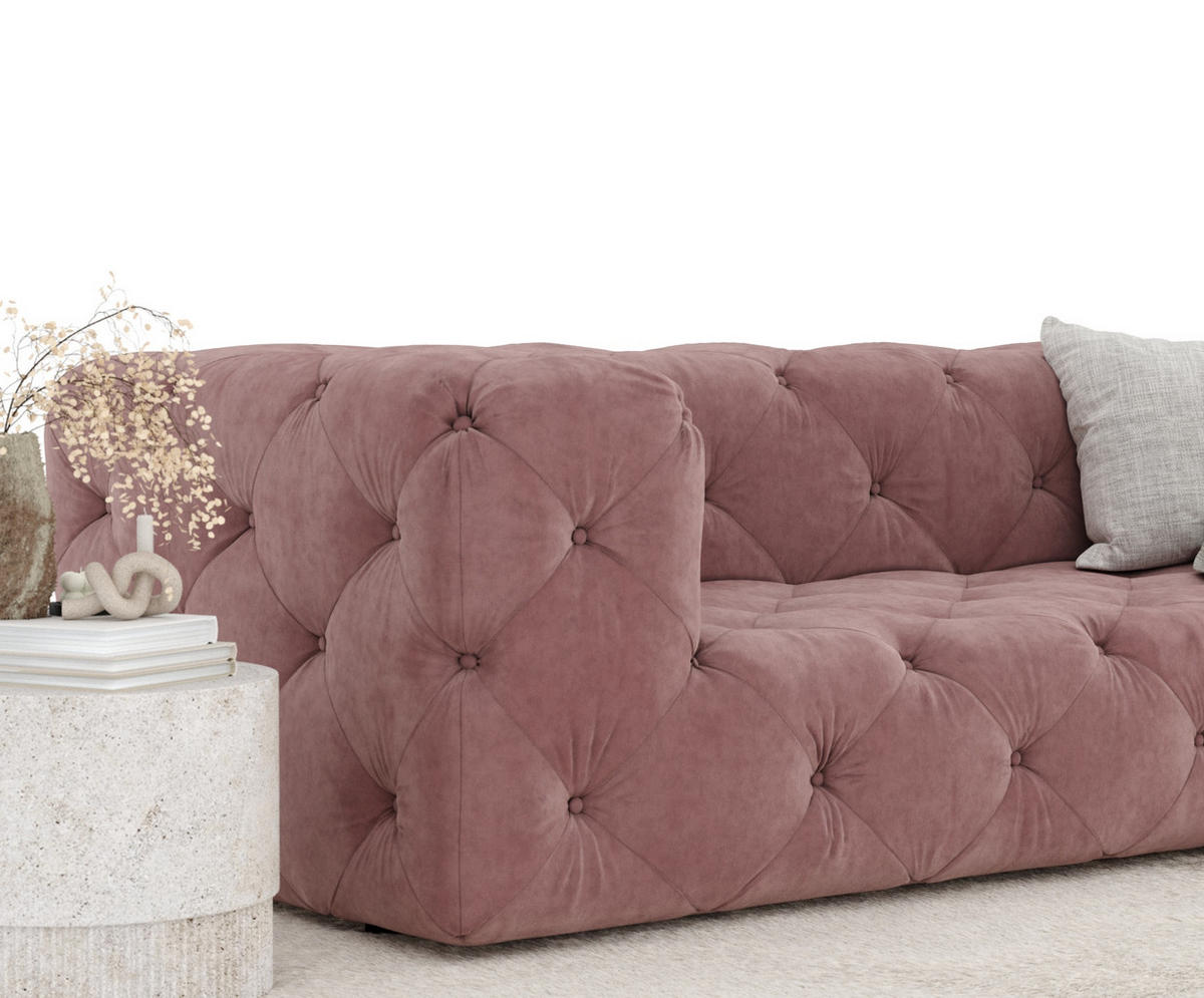 3-SITZER-SOFA Cosimo Rosa Samtstoff - Schwarz/Rosa, Holz/Holzwerkstoff (230/71/100cm) - Maison de Reve