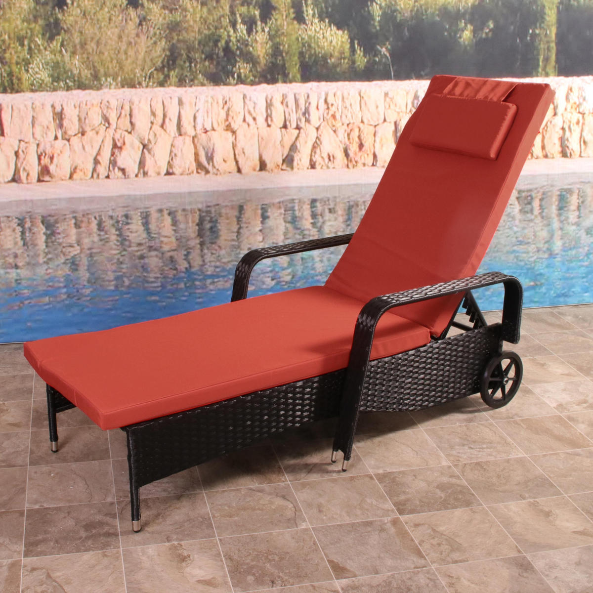 POLY-RATTAN SONNENLIEGE Anthrazit, Orange - Anthrazit/Orange, Kunststoff (71/108/197cm) - MCW