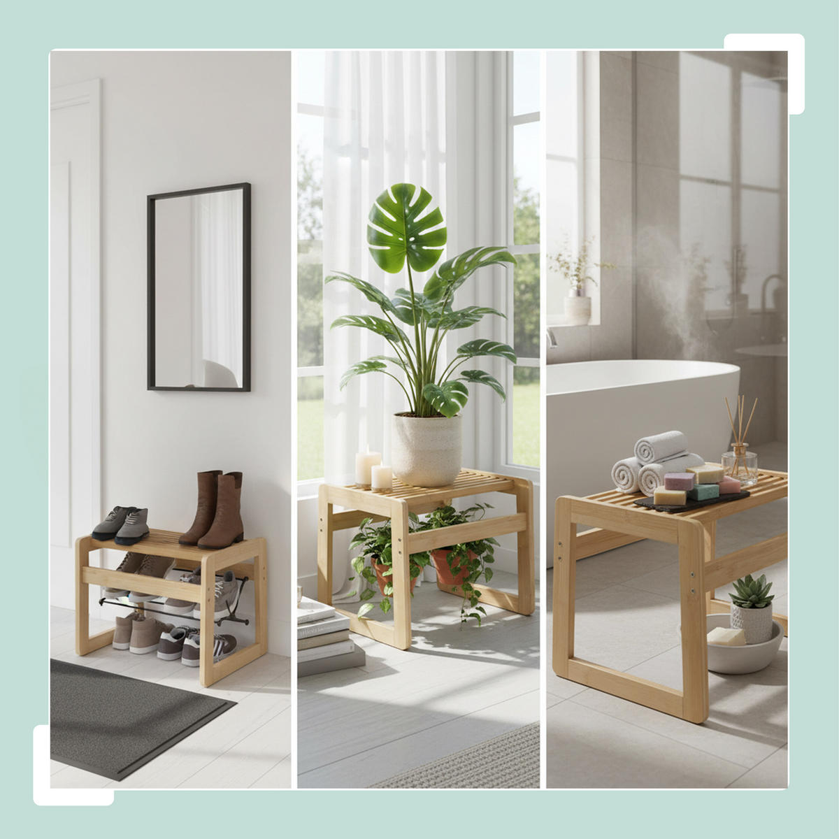 BADHOCKER - Hellbraun, Holz (38/30/33cm) - Relaxdays