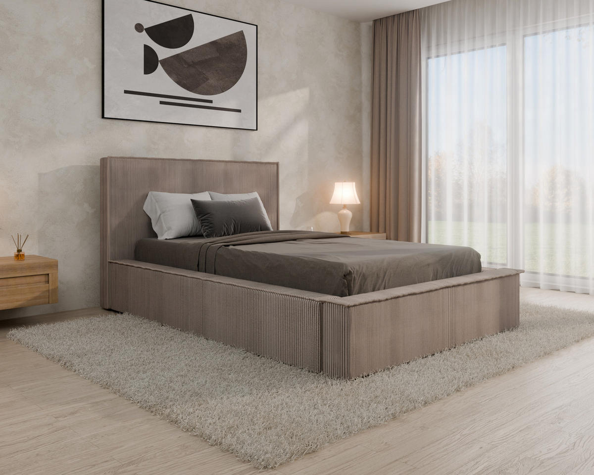 POLSTERBETT SANA 120x200cm Elegantes Polsterbett für modernen Wohnstil , ohne matratze, cappuccino - Cappuccino, Holz (120/200cm) - Homesy