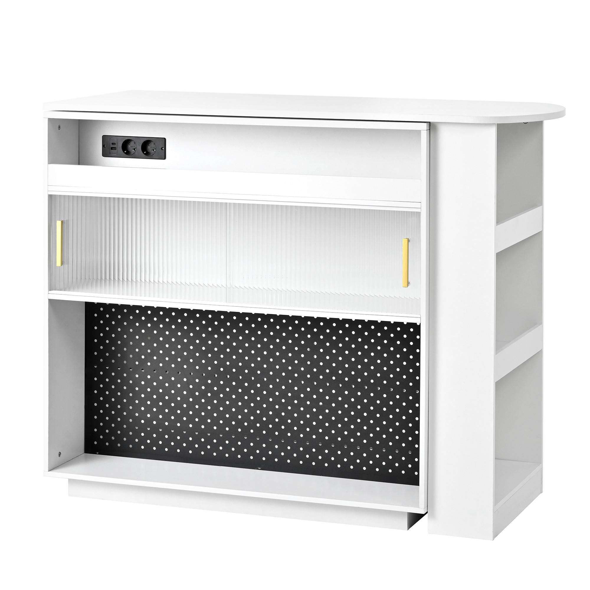 BARTISCH 120×50×95,5 cm aus MDF+Spanplatte mit Streifenglas, LED & USB-Ladestation, weiß - Weiß, Holzwerkstoff (120/50/95.5cm) - Luhomfu