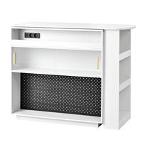 BARTISCH 120×50×95,5 cm aus MDF+Spanplatte mit Streifenglas, LED & USB-Ladestation, weiß - Weiß, Holzwerkstoff (120/50/95.5cm) - Luhomfu
