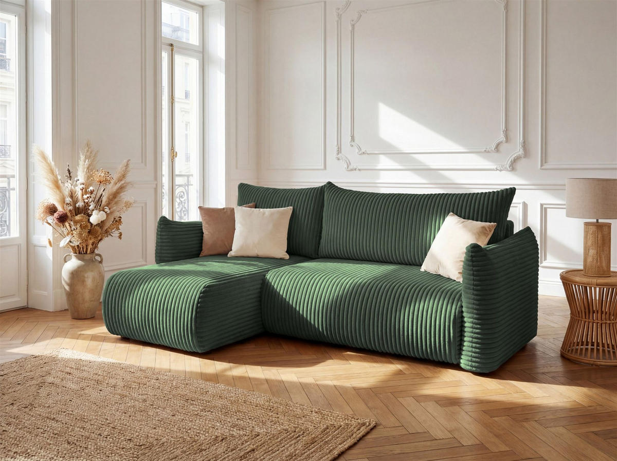 ECKSOFA Mailand Xs Mit Schlaffunktion - Grün, Holzwerkstoff/Textil (154/226cm) - Fun Möbel