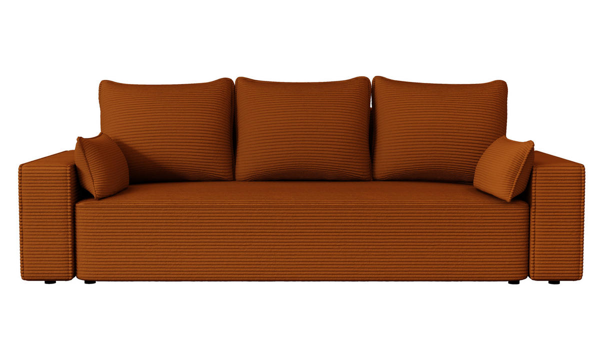 SOFA Vens mit Bettkasten und Schlaffunktion, Cordstoff - Rostfarben, Holzwerkstoff (242/85/95cm)