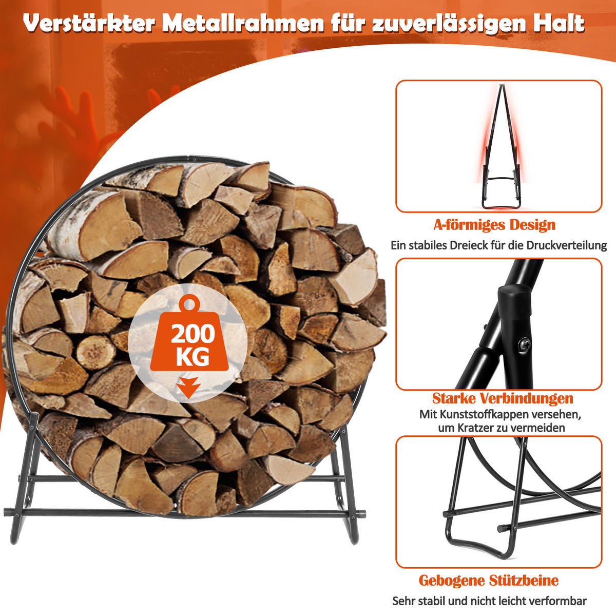 KAMINHOLZREGAL Schwarz - Schwarz, Metall (33/104/95cm) - COSTWAY