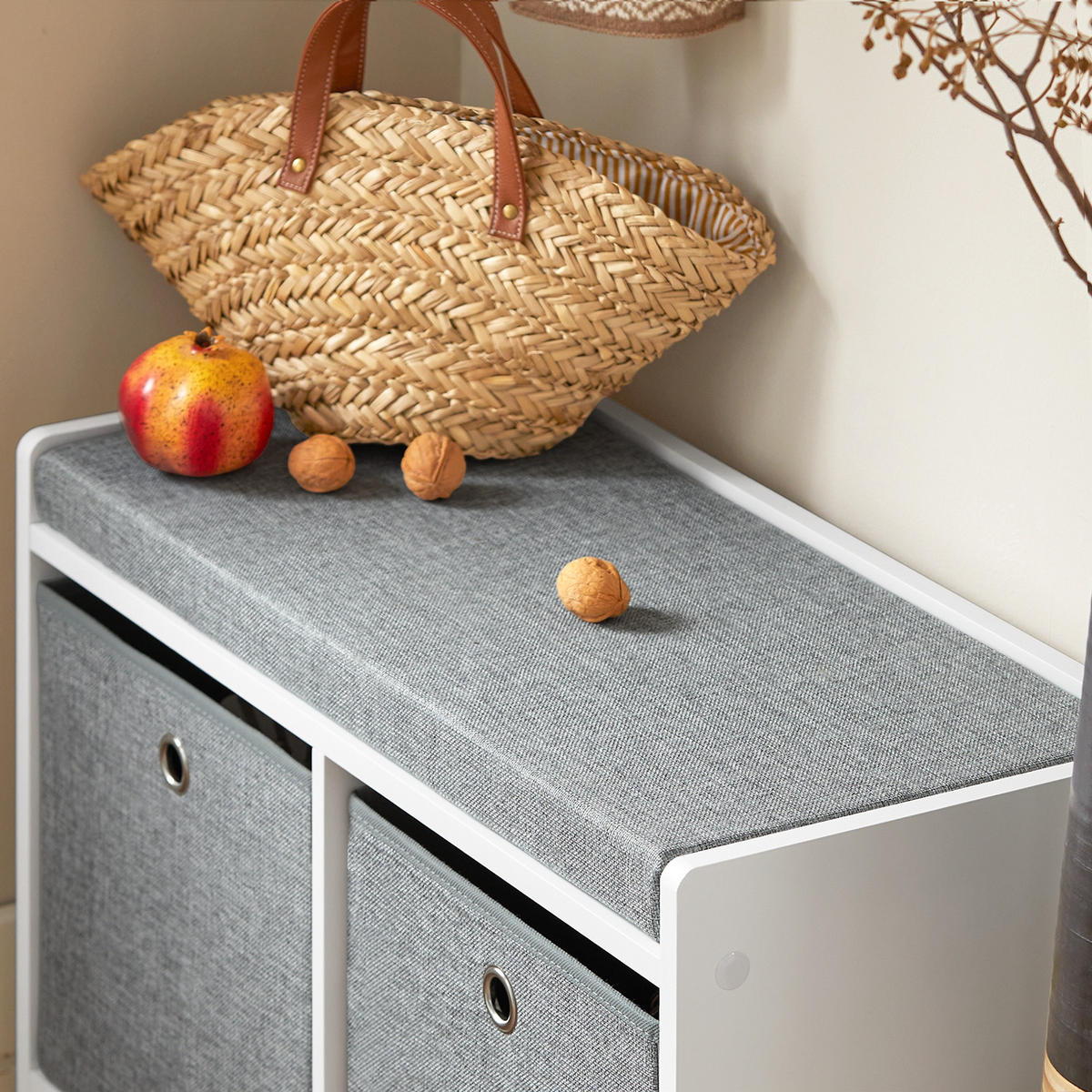 SCHUHBANK Grau - Weiß, Holzwerkstoff (68/45/32cm) - SoBuy