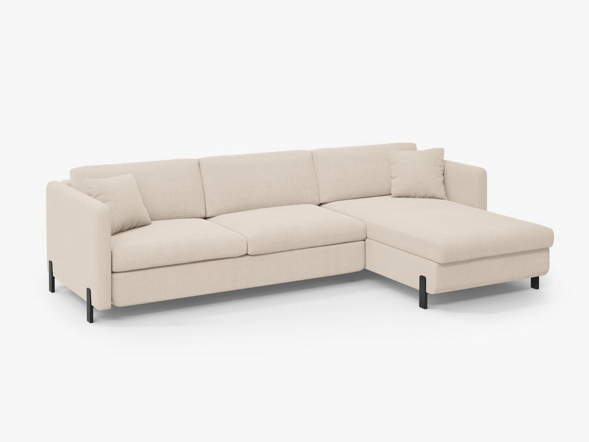ECKSOFA ausklappbar rechts mit Container Gloria aus strukturiertem Stoff beige 4 Sitzplätze - Beige, Textil (170/260cm) - Micadoni