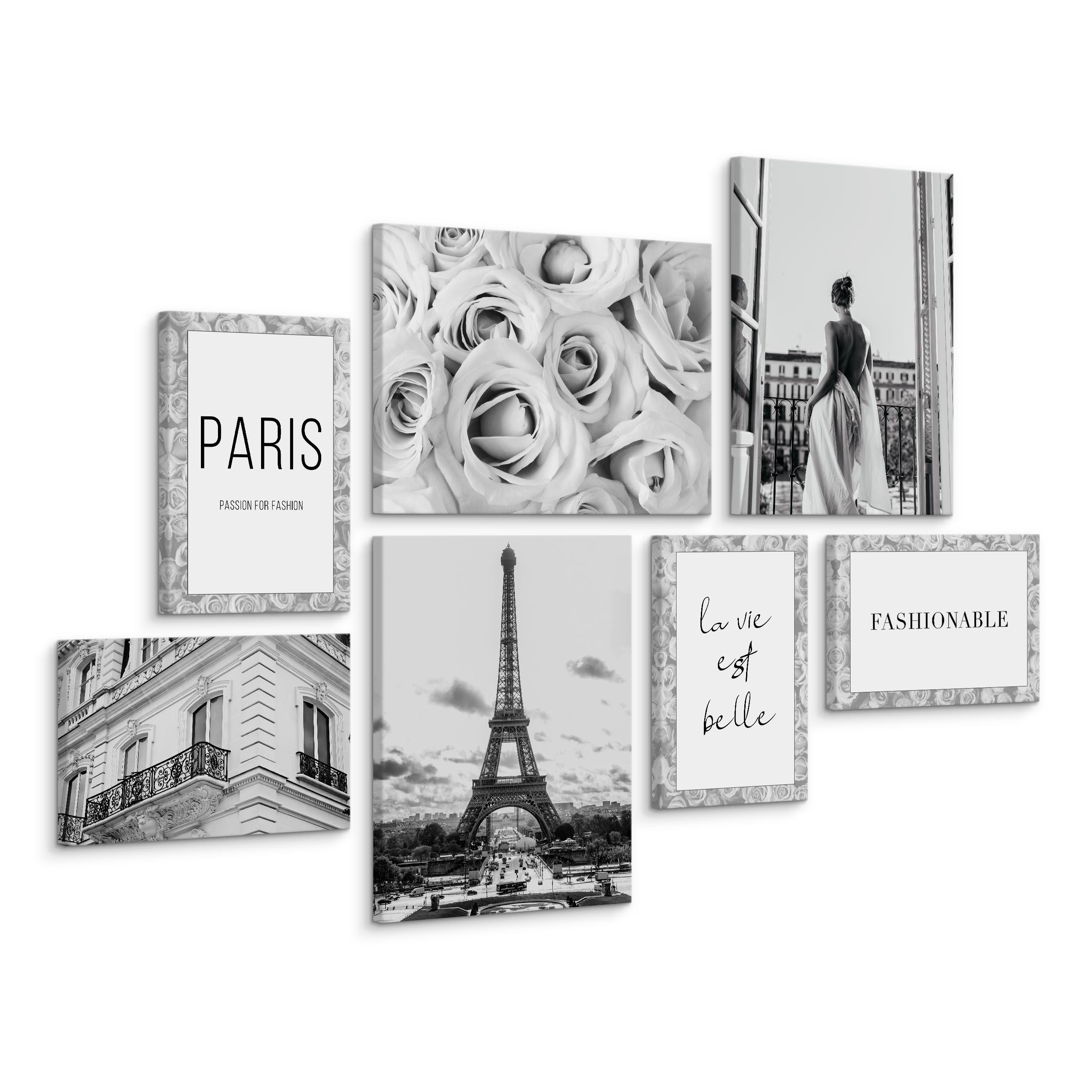 LEINWANDBILDER 7-er Set Paris Zitate - Schwarz/Weiß, Textil (110/80cm) - Muralo