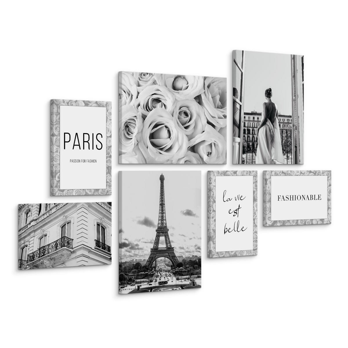 LEINWANDBILDER 7-er Set Paris Zitate - Schwarz/Weiß, Textil (110/80cm) - Muralo