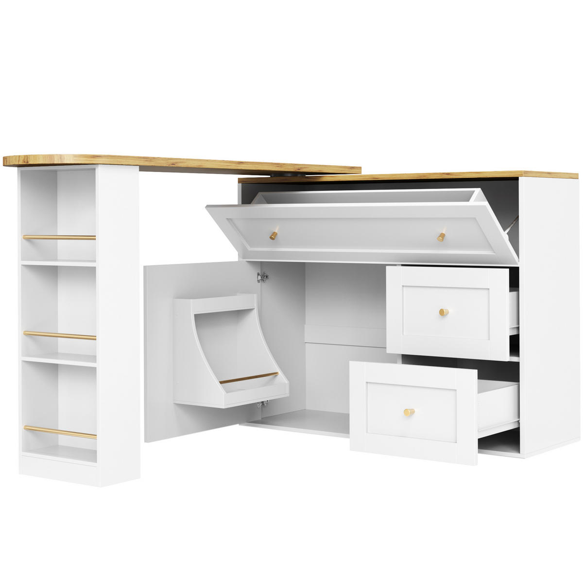 ESSZIMMERSCHRANK aus MDF & Metall 138-204x39x105cm in Weiß - Weiß, Holzwerkstoff (204/105/39cm) - Modfu