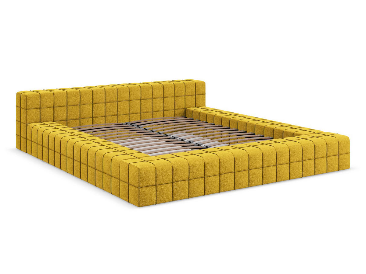 POLSTERBETT mit Lattenrost 220x260 Gelb - Currygelb/Gelb, Kunststoff/Textil (160/200cm) - Makamii