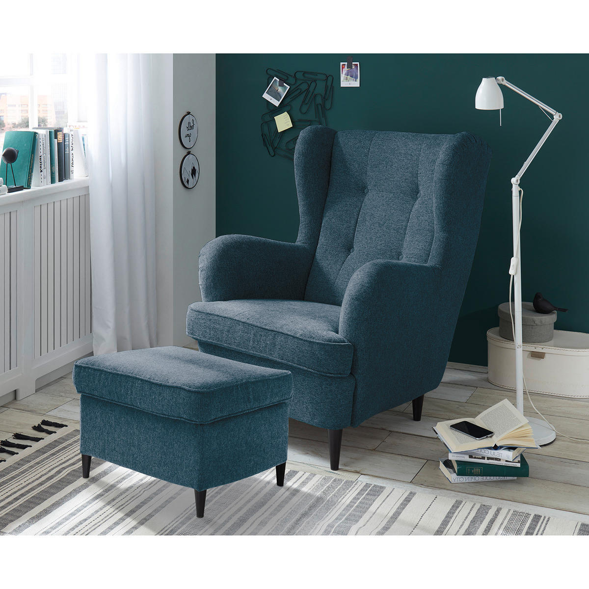 SESSEL - Schwarz/Dunkelblau, Holz/Buchenholz (78/102/98cm) - home24
