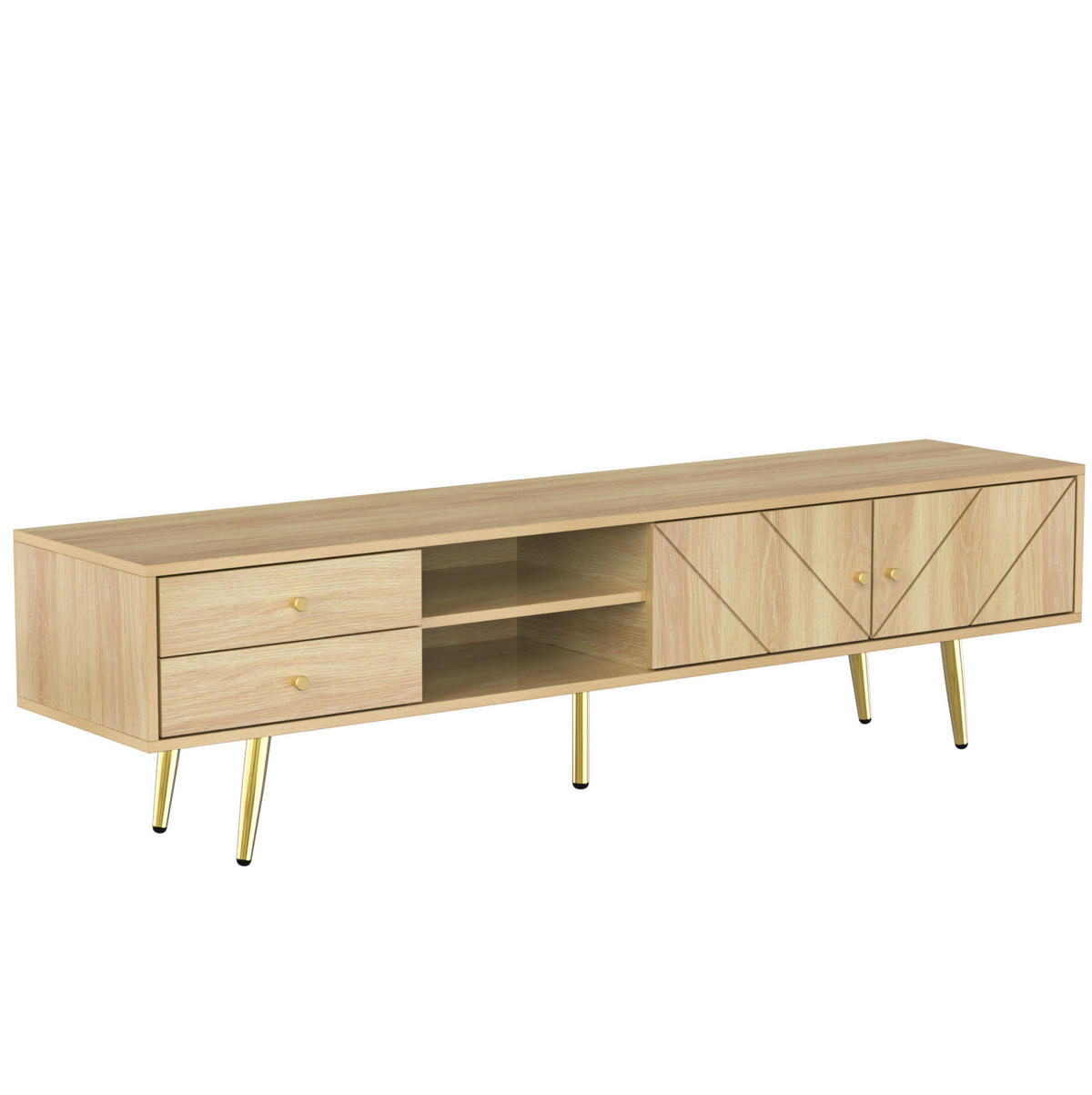 TV-LOWBOARD 160/36/42 cm mit 2 Schubladen und 2 offenen Fächern - Braun, Holzwerkstoff (160/42/36cm) - BEAOK