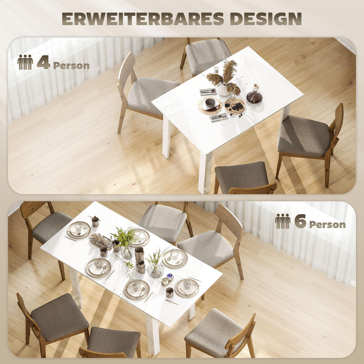 ESSTISCH ausziehbar 120-160 x 80 cm Küchentisch für 4-6 Personen, Hochglanzweiß - Weiß Hochglanz, Holzwerkstoff (160/80/78cm) - HOMCOM