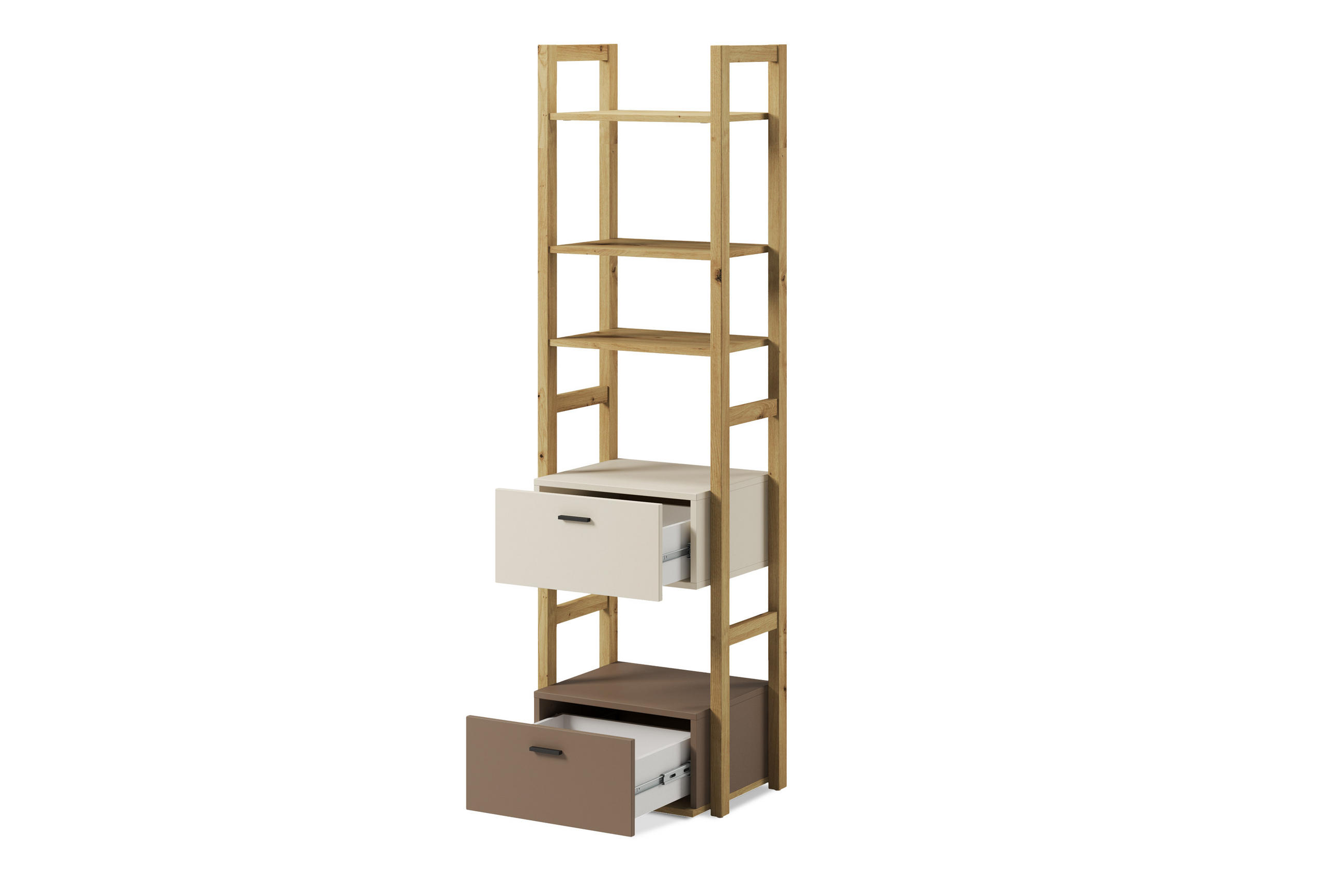 KINDER-BÜCHERREGAL TRIDA mit Schubladen, creme/braun/artisan Eiche - Creme/Braun, Holz (51/180/40cm) - KONSIMO®