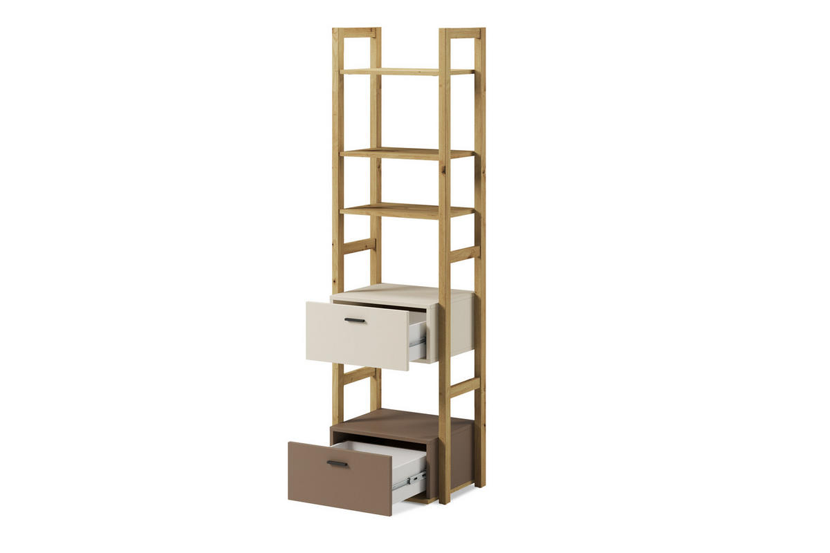 KINDER-BÜCHERREGAL TRIDA mit Schubladen, creme/braun/artisan Eiche - Creme/Braun, Holz (51/180/40cm) - KONSIMO®