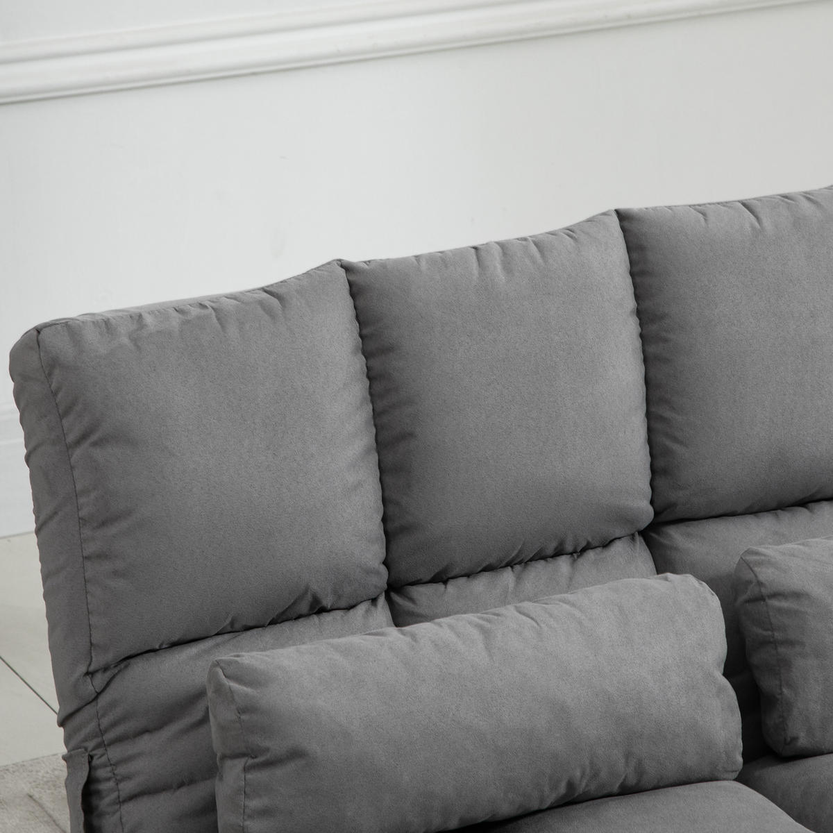 BODENSTUHL 2-in-1 Bodensessel Bett mit Rückenlehne 3 Positionen Verstellbar - Grau, Textil/Metall (73/60/102cm) - HOMCOM