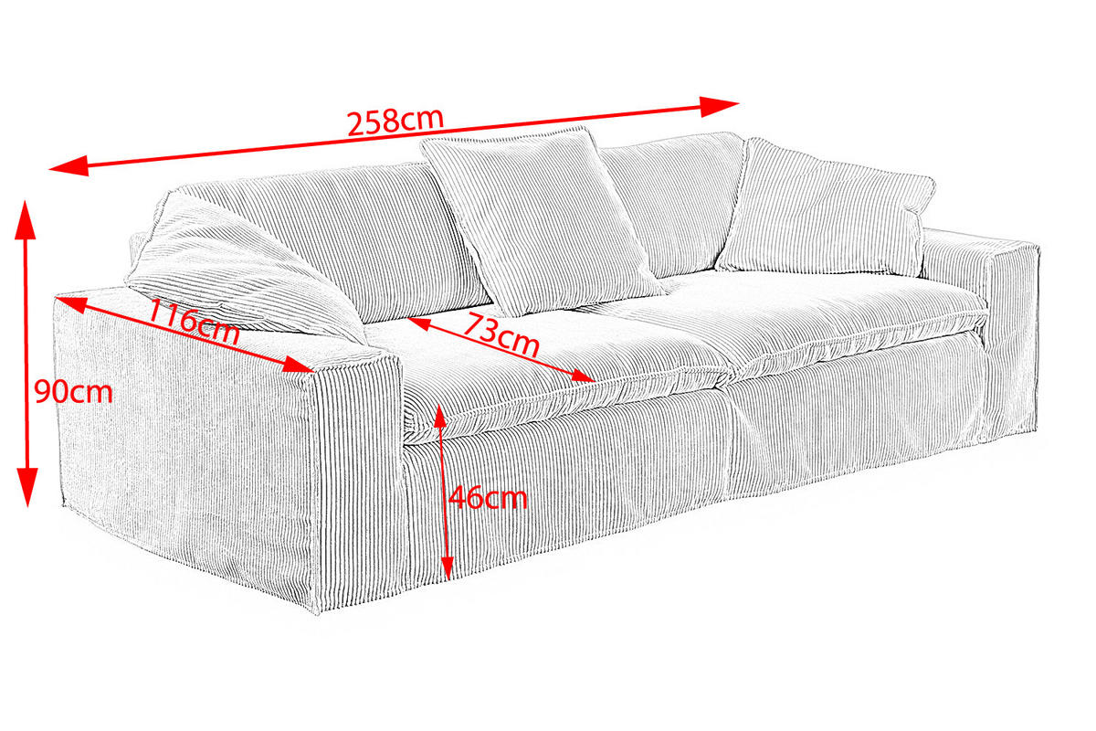 SOFA XL NETTA Grün Cord - Braun/Grün, Birkenholz/Textil (258/90/116cm) - KAWOLA