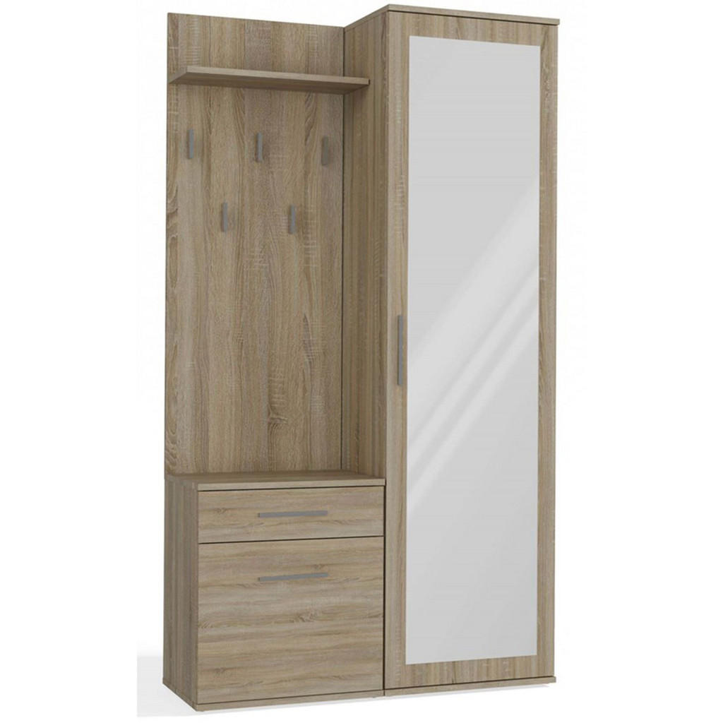 Thumbnail - Selsey Flurmöbel-Set, Sonoma Eiche, Kunststoff, 2 Fächer, 1 Schubladen, Rechteckig, 100x35x180 cm, Garderobe, Garderoben...