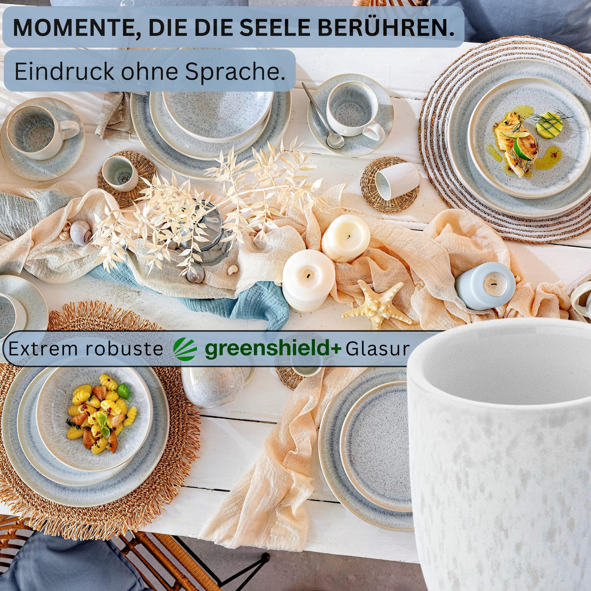 ESPRESSOBECHER SET SANTORINI - 4 teilig aus Steingut - Creme, Keramik (0.08L) - Sänger
