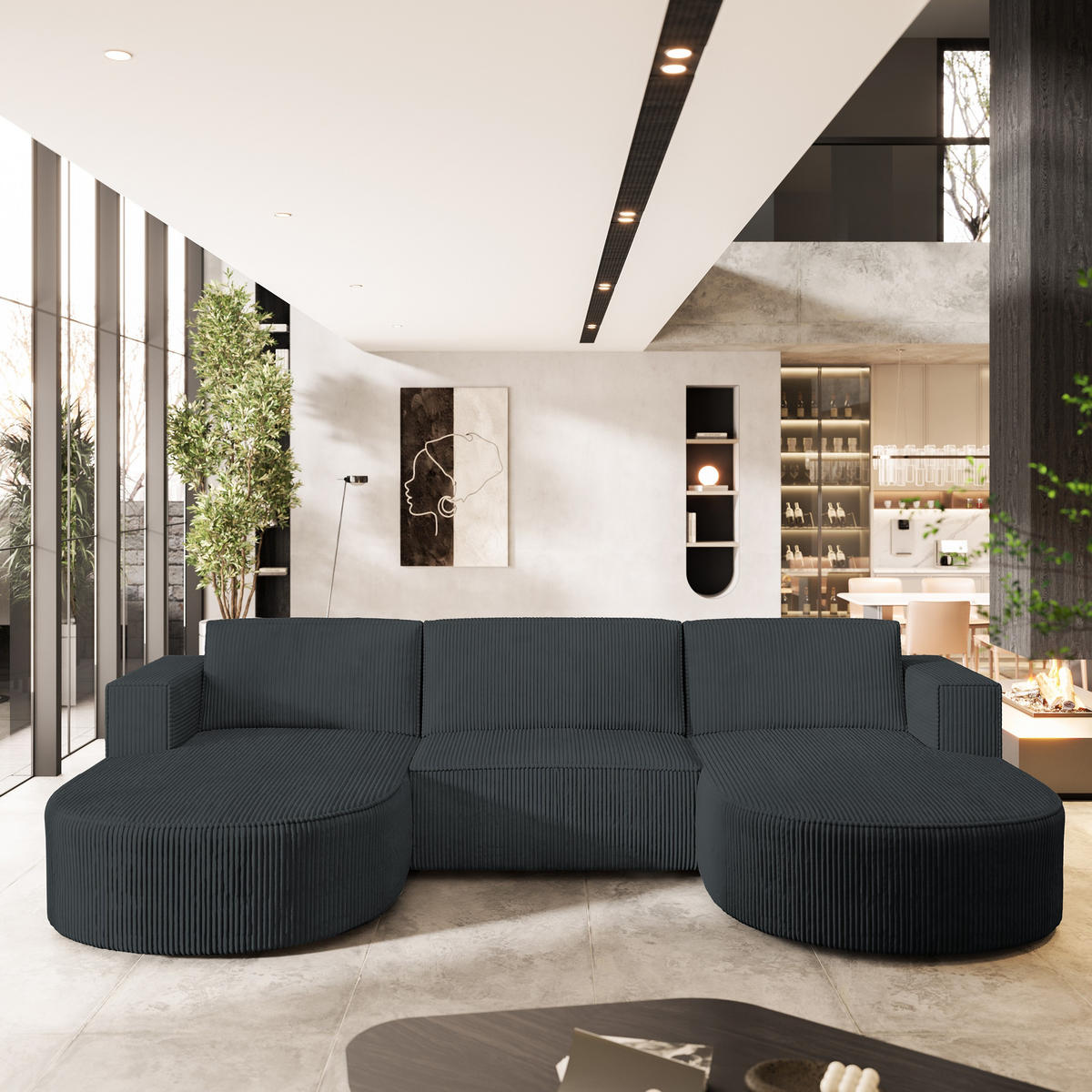 ROHOVÁ SEDAČKA VEZZO grafitová - šedá/grafitová, dřevo/textil (347/174cm) - MASSENO