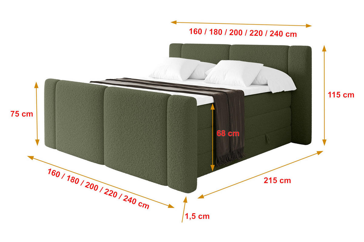 BOXSPRINGBETT mit Matratze H3/H4 - EVON KING Zanozek - 140x200 cm Grün - Jadegrün, Holzwerkstoff (140/200cm) - ALTDECOR