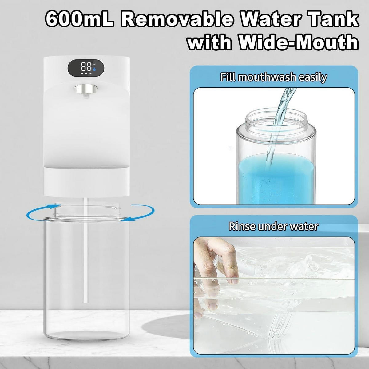 MUNDWASSER Spender automatisch berührungslos 600ml mit 2 Magnetbechern Weiß - Weiß, Kunststoff (4/25/8.5cm)