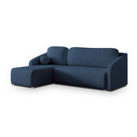 ECKSOFA MARELLO Blau Geflochtener Stoff mit Schlaffunktion - Blau, Holz (220/143cm) - MASSENO