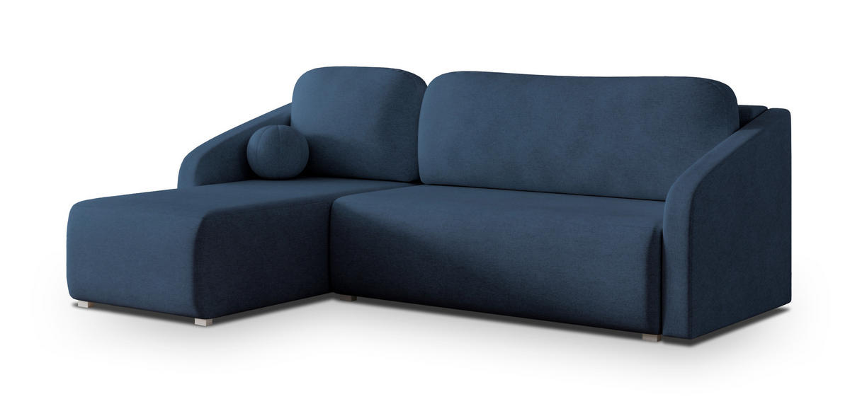 ECKSOFA MARELLO Blau Geflochtener Stoff mit Schlaffunktion - Blau, Holz (220/143cm) - MASSENO