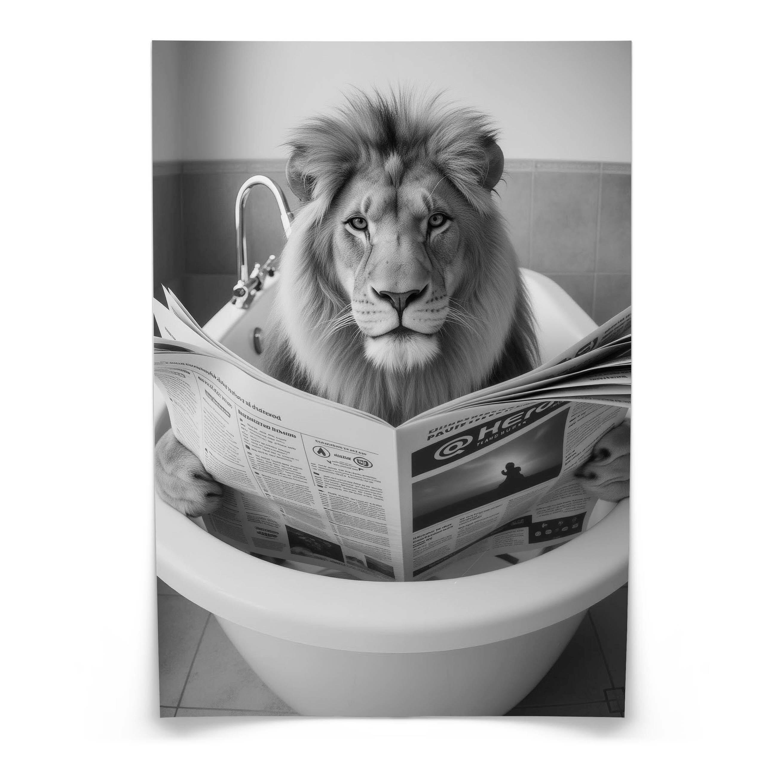 POSTER für WC Badezimmer LÖWE in der Badewanne Schwarz-Weiß Abstraktion 30x40cm - Schwarz/Weiß, Papier (30/40/40cm) - Muralo