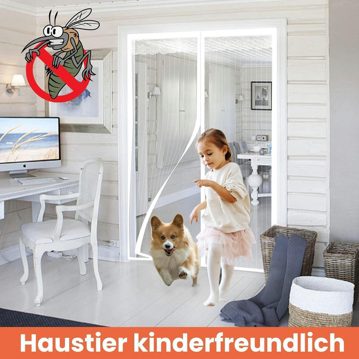 FLIEGENGITTER Tür 100 x 220 cm Weiß Magnetisch Ohne Bohren - Weiß, Textil (100/1/220cm)