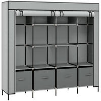 STOFFSCHRANK Kleiderschrank mit Kleiderstange, 10 Fächern, 4 Schubladen - Dunkelgrau, Metall (42.5/169.5/166cm) - HOMCOM
