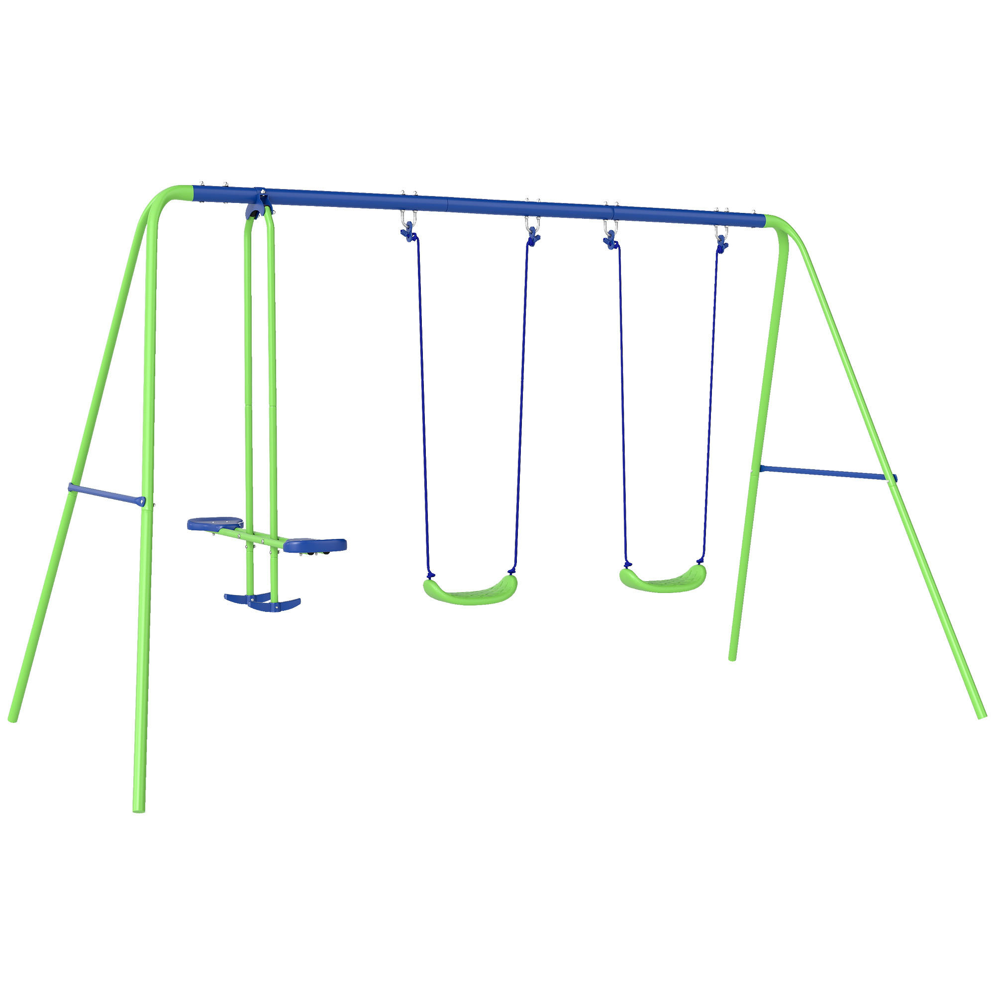 SCHAUKELGESTELL, Outdoor-Schaukelgerüst mit 2 Schaukeln, 1 Wippe, Grün - Grün, Metall (140/280cm) - Outsunny