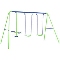 SCHAUKELGESTELL, Outdoor-Schaukelgerüst mit 2 Schaukeln, 1 Wippe, Grün - Grün, Metall (140/280cm) - Outsunny