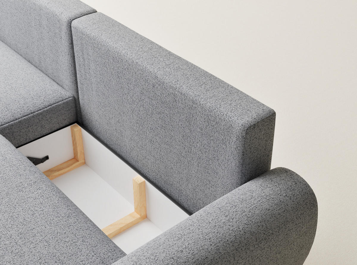 ECKSOFA MIT SCHLAFFUNKTION Numba Hellgrau Webstoff - Hellgrau/Schwarz, Holz/Holzwerkstoff (253/153cm) - Maison de Reve
