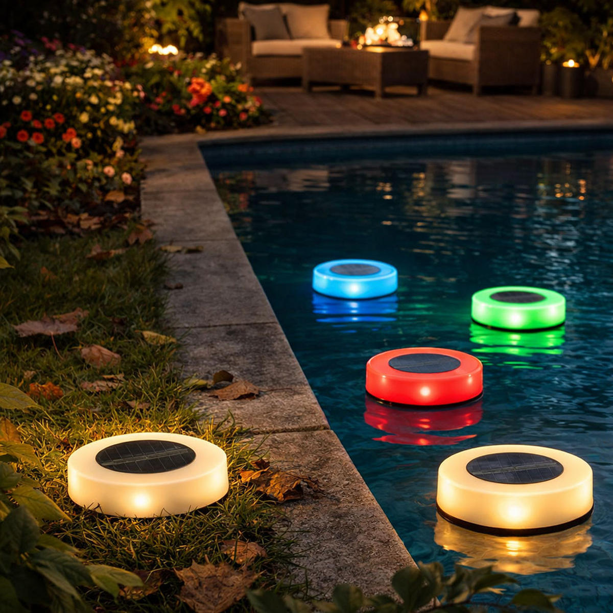 LED AUSSENLEUCHTE Schwimmlicht Schwarz Opal 5er Set - Schwarz, Kunststoff (11/11/13cm)