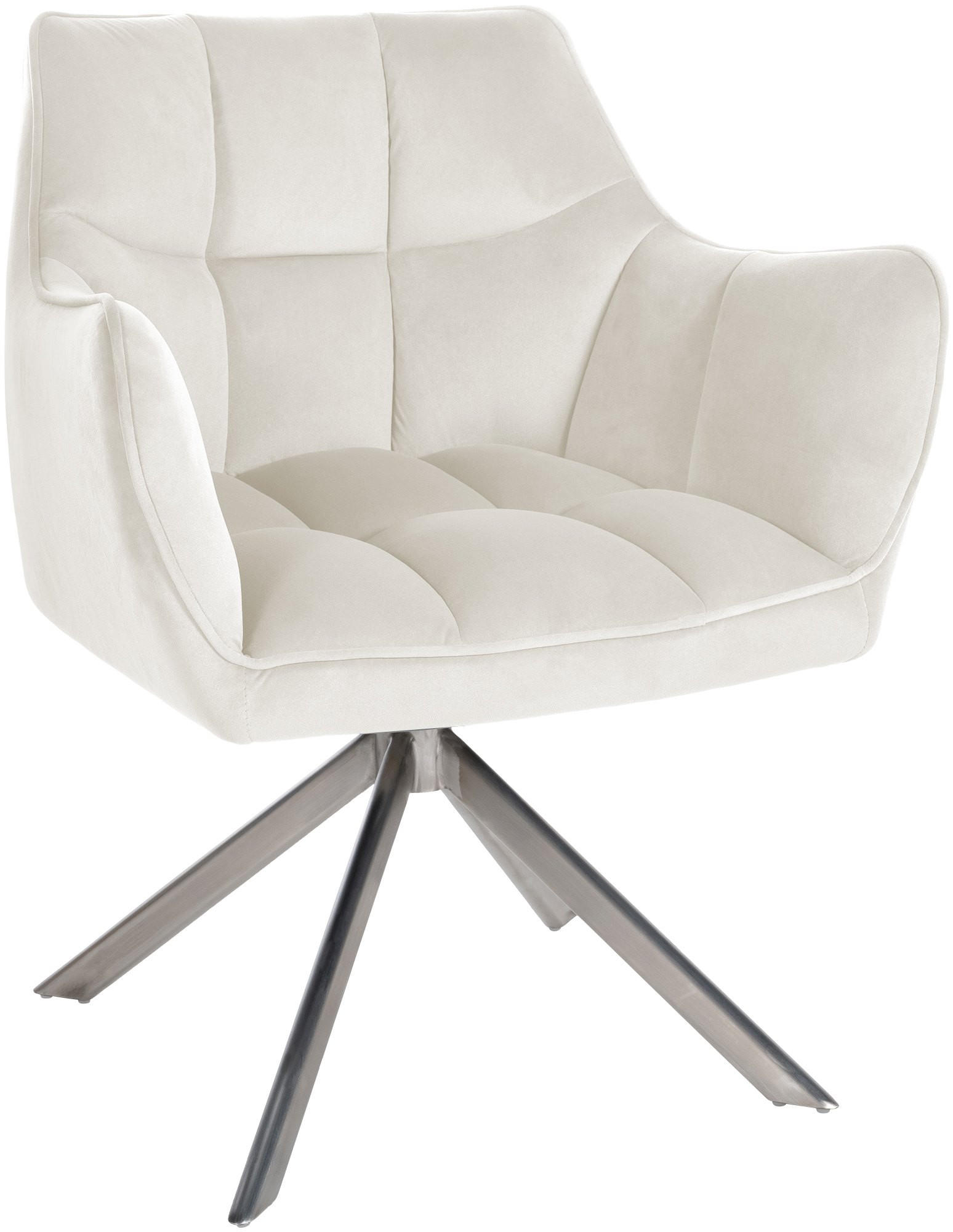 ARMLEHNENSTUHL Samt Creme - Edelstahlfarben/Creme, Textil/Metall (67/81/58cm) - CLP