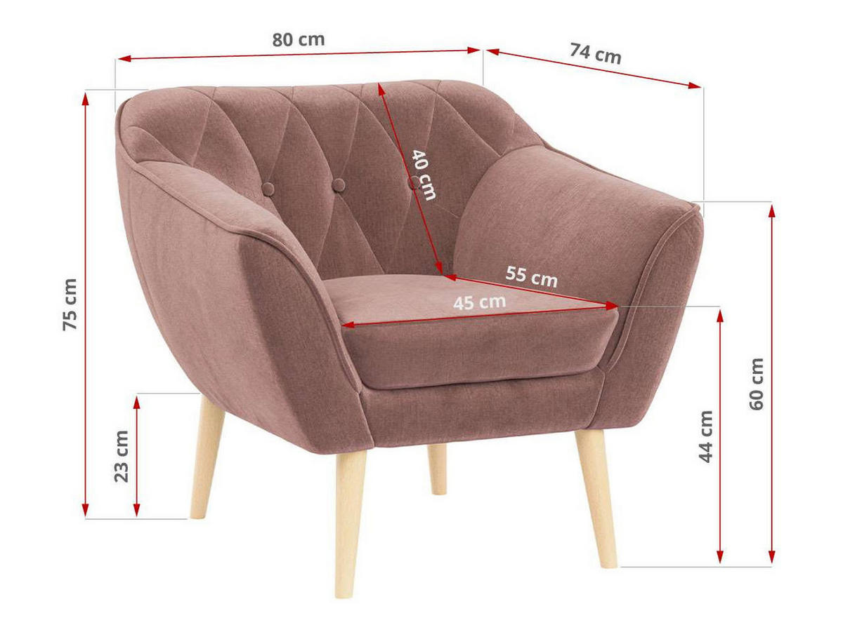 SESSEL Pirs 1 Sitzer Velvet Rosa - Rosa/Braun, Holz/Textil (80/75/74cm) - MKS