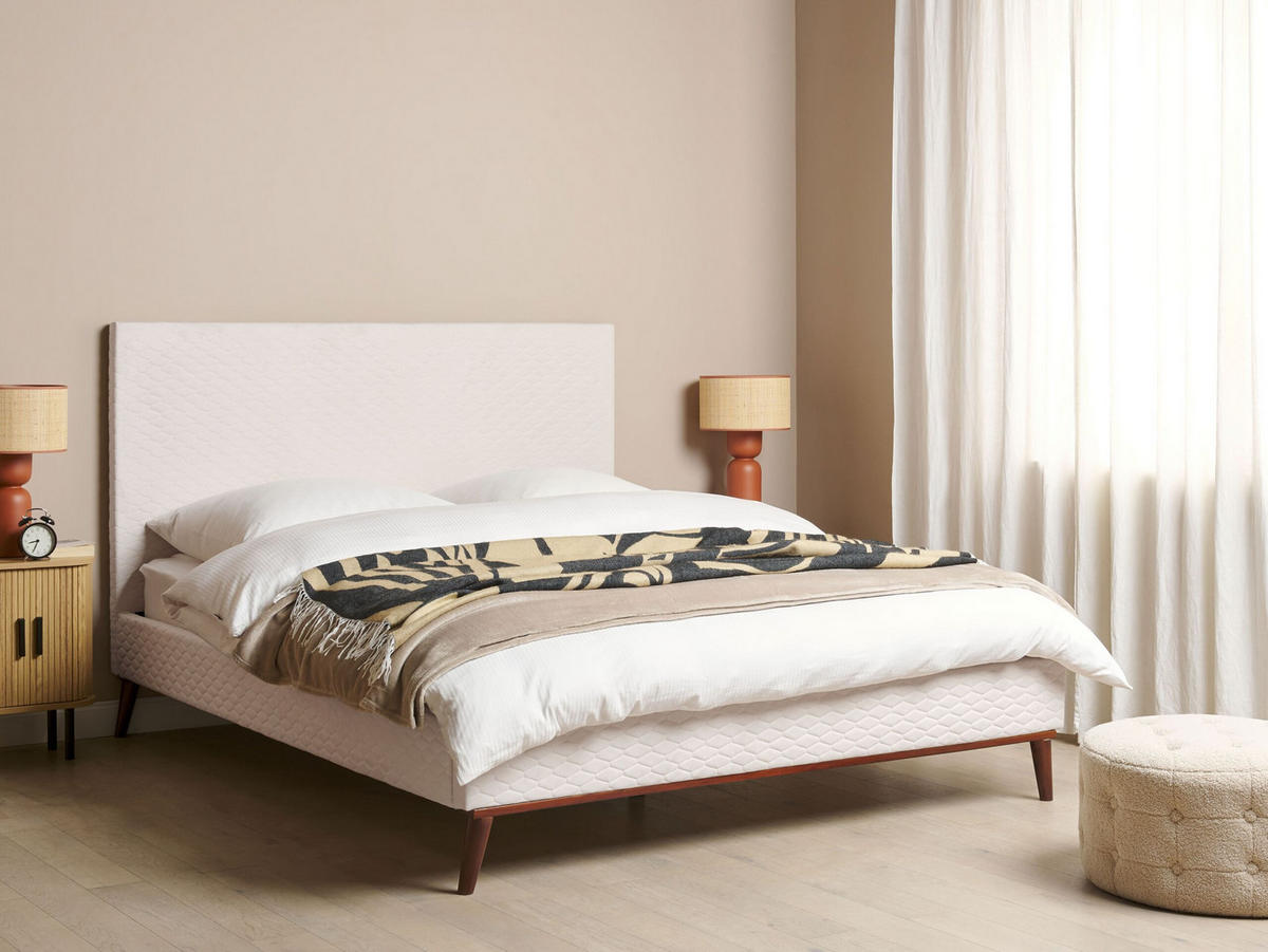 POLSTERBETT mit Lattenrost 160x200 cm Weiß Bayonne - Creme, Textil (160/200cm) - Beliani